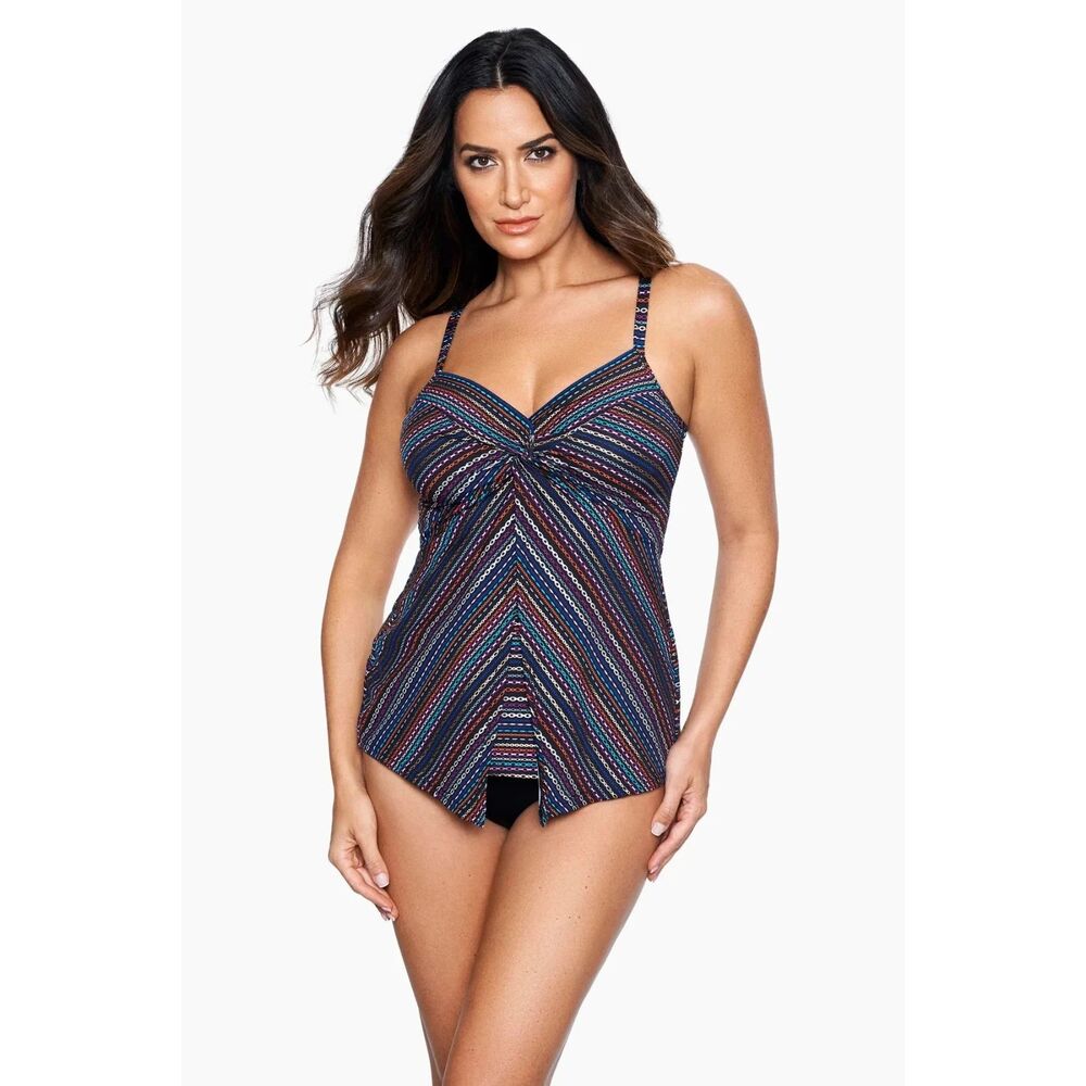 Miraclesuit Shimmer Links Love Knot Underwire Tankini Swim Top Sz 10 Multicolor
